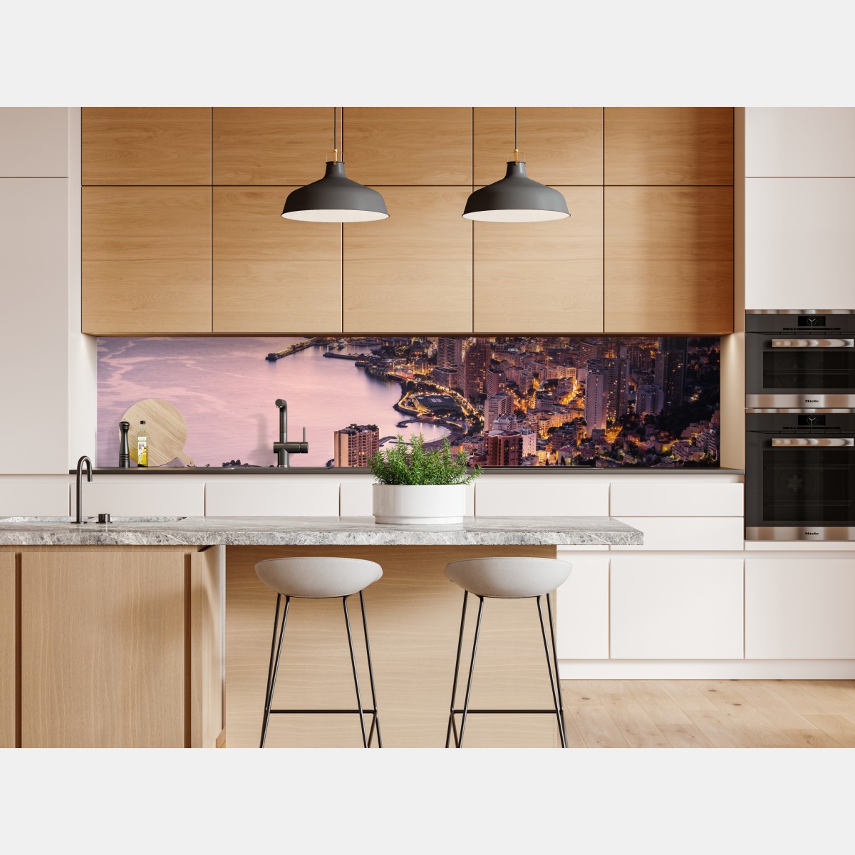 Repositionierbarer Aufkleber sonnenuntergang über der städtischen küstenlinie – Wallnifity® Repositionierbarer Aufkleber sonnenuntergang über der städtischen küstenlinie – Wallnifity®