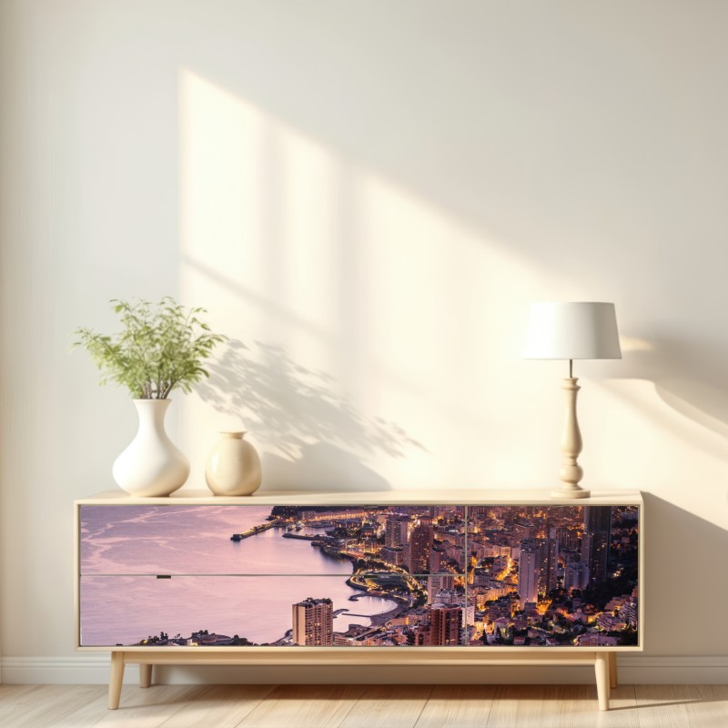 Repositionierbarer Aufkleber sonnenuntergang über der städtischen küstenlinie – Wallnifity® Repositionierbarer Aufkleber sonnenuntergang über der städtischen küstenlinie – Wallnifity®