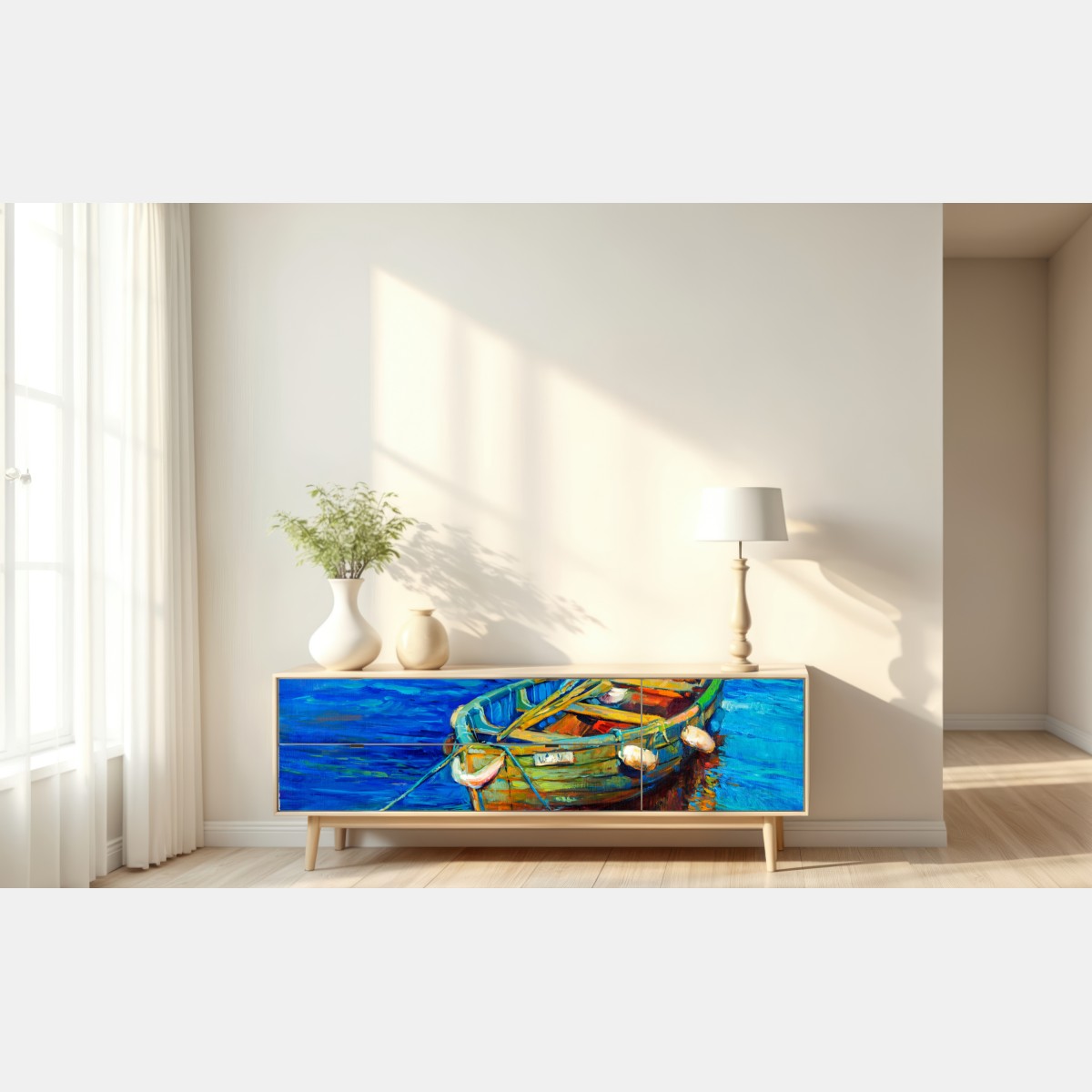 Repositionierbarer Aufkleber lebendiges boot bei sonnenuntergang – Wallnifity® Repositionierbarer Aufkleber lebendiges boot bei sonnenuntergang – Wallnifity®