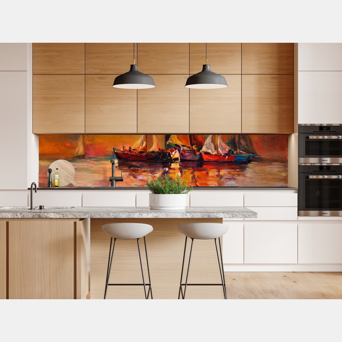 Repositionierbarer Aufkleber goldener sonnenuntergang mit segelbooten – Wallnifity® Repositionierbarer Aufkleber goldener sonnenuntergang mit segelbooten – Wallnifity®