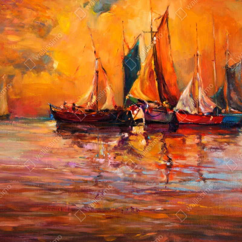 Repositionierbarer Aufkleber goldener sonnenuntergang mit segelbooten – Wallnifity® Repositionierbarer Aufkleber goldener sonnenuntergang mit segelbooten – Wallnifity®