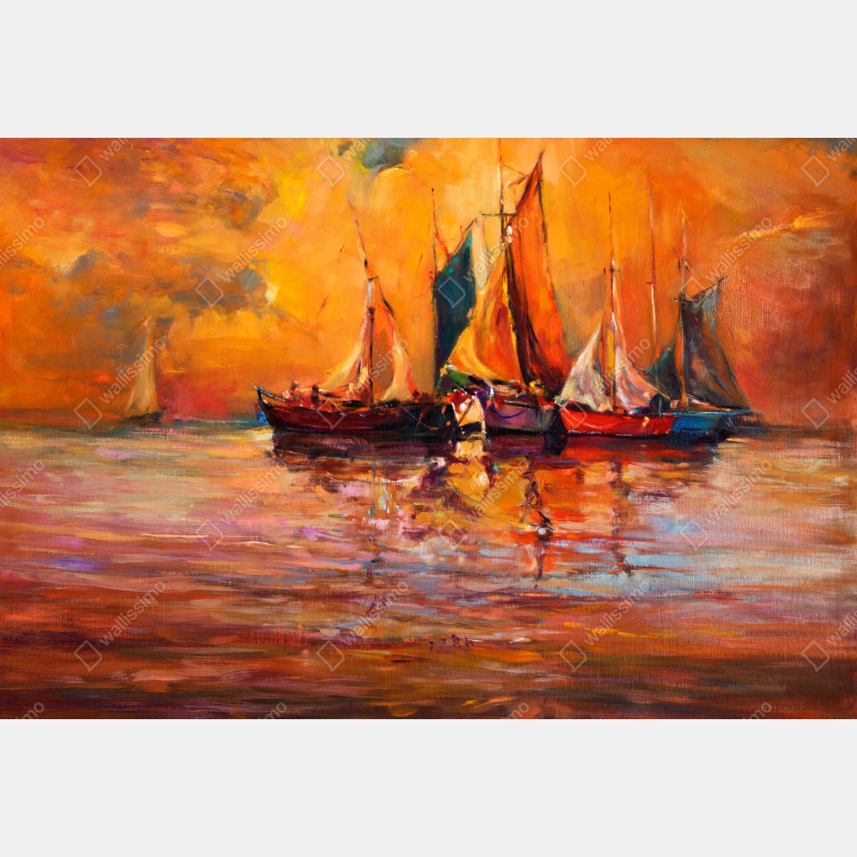 Repositionierbarer Aufkleber goldener sonnenuntergang mit segelbooten – Wallnifity® Repositionierbarer Aufkleber goldener sonnenuntergang mit segelbooten – Wallnifity®