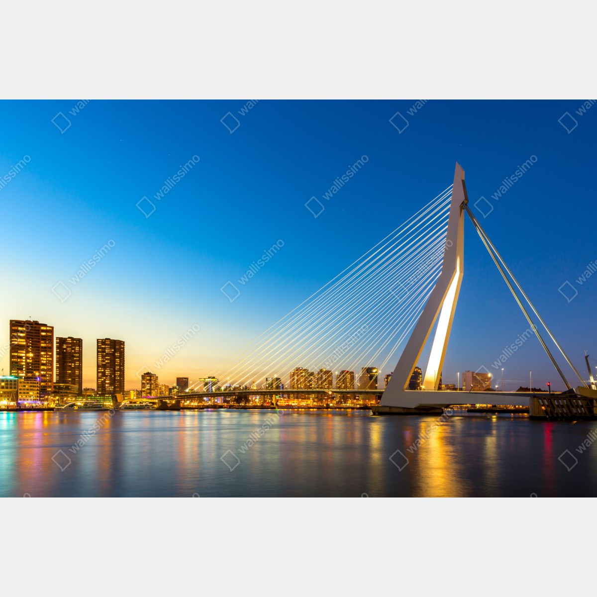 Repositionierbarer Aufkleber Rotterdam Erasmusbrücke bei dämmerung – Wallnifity® Repositionierbarer Aufkleber Rotterdam Erasmusbrücke bei dämmerung – Wallnifity®