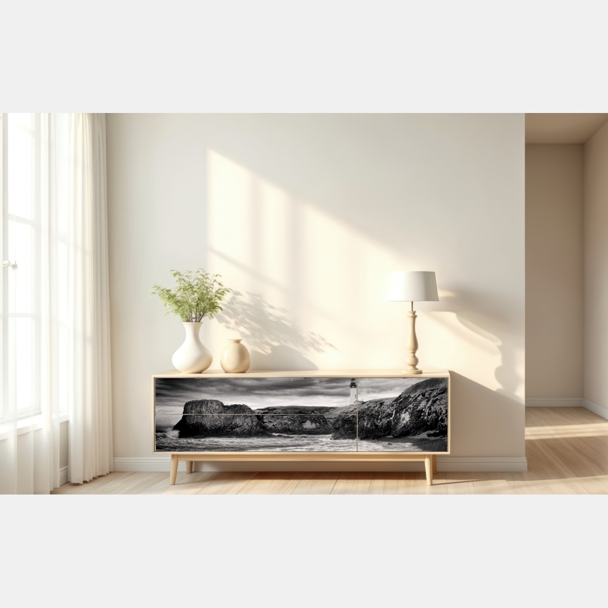 Repositionierbarer Aufkleber leuchtturm Yaquina Bay an stürmischer küste – Wallnifity® Repositionierbarer Aufkleber leuchtturm Yaquina Bay an stürmischer küste – Wallnifity®