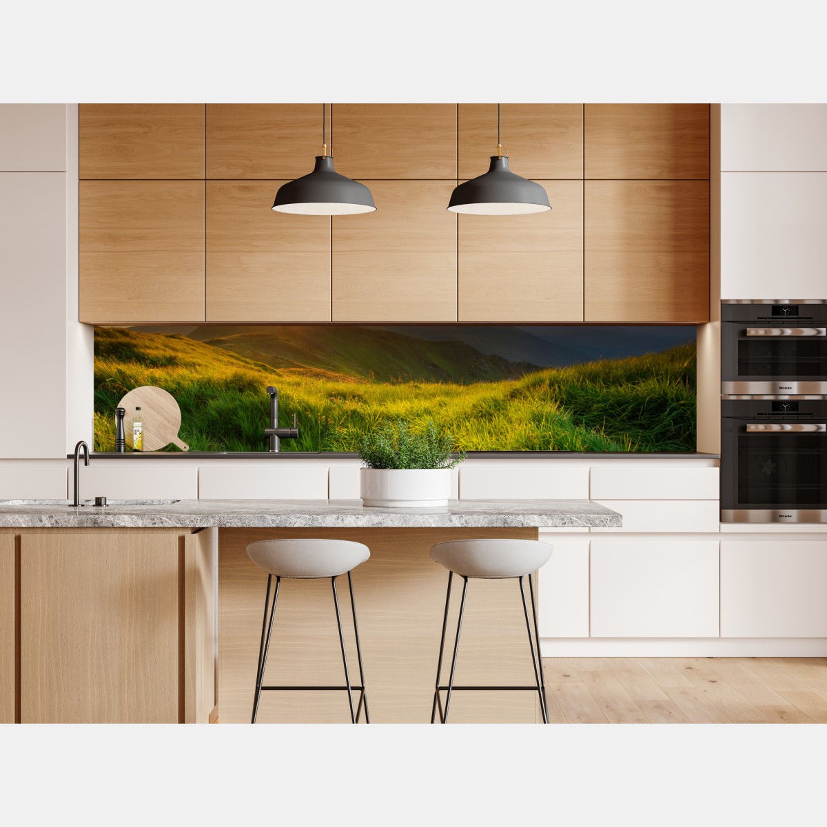 Repositionierbarer Aufkleber sonnenaufgang über dem smaragdgrünen bergtal – Wallnifity® Repositionierbarer Aufkleber sonnenaufgang über dem smaragdgrünen bergtal – Wallnifity®