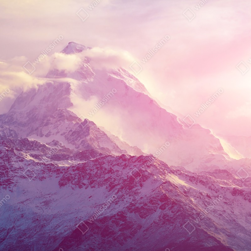 Repositionierbarer Aufkleber pastellfarbener sonnenaufgang über den bergen – Wallnifity® Repositionierbarer Aufkleber pastellfarbener sonnenaufgang über den bergen – Wallnifity®