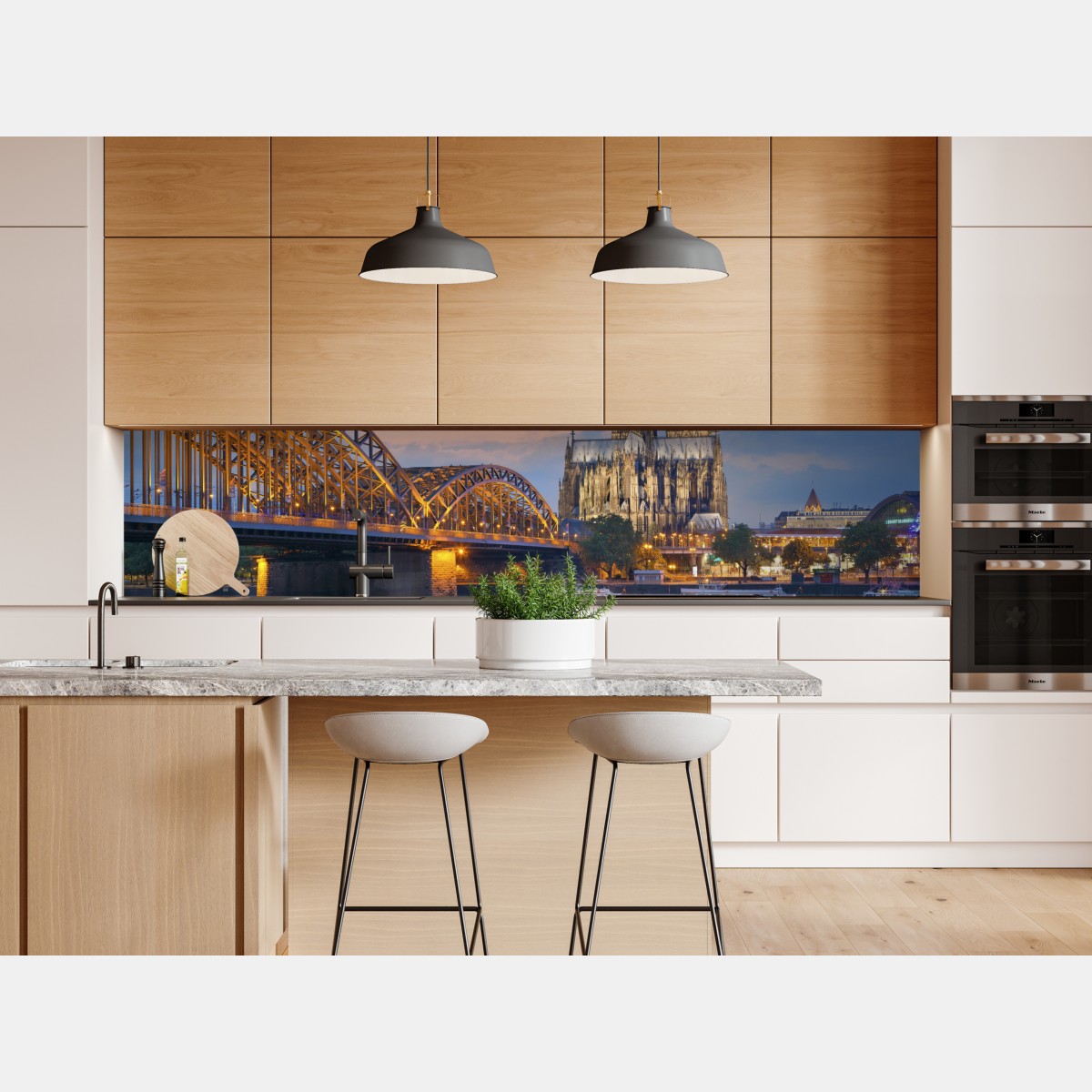 Repositionierbarer Aufkleber Kölner Dom und Hohenzollernbrücke bei dämmerung – Wallnifity® Repositionierbarer Aufkleber Kölner Dom und Hohenzollernbrücke bei dämmerung – Wallnifity®