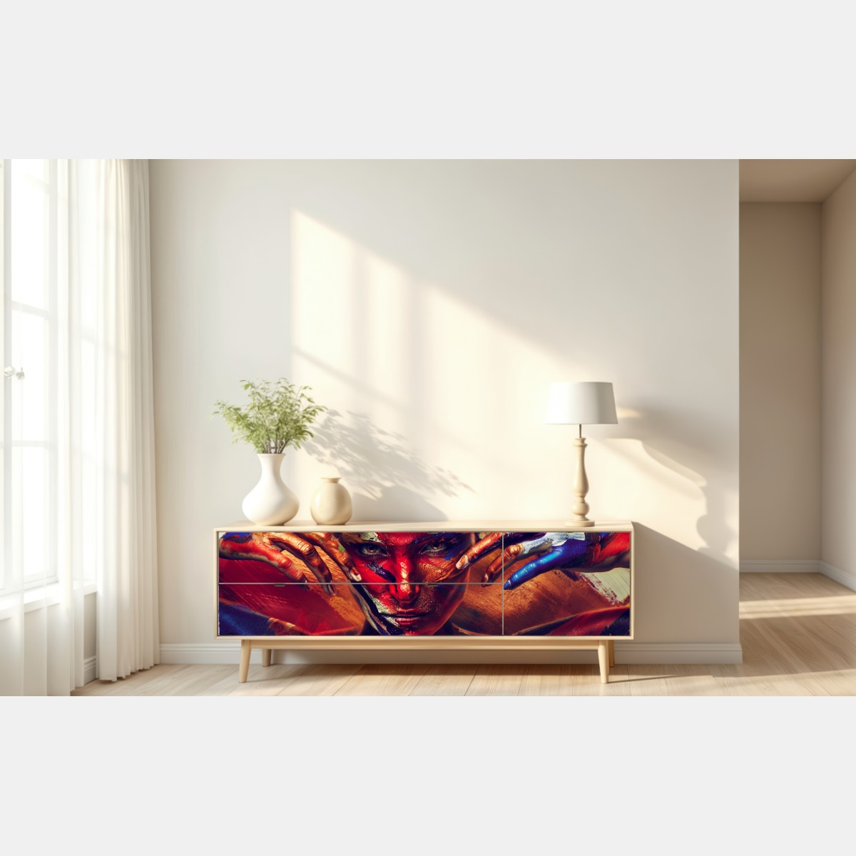 Repositionierbarer Aufkleber mysteriöses bemaltes porträt – Wallnifity® Repositionierbarer Aufkleber mysteriöses bemaltes porträt – Wallnifity®