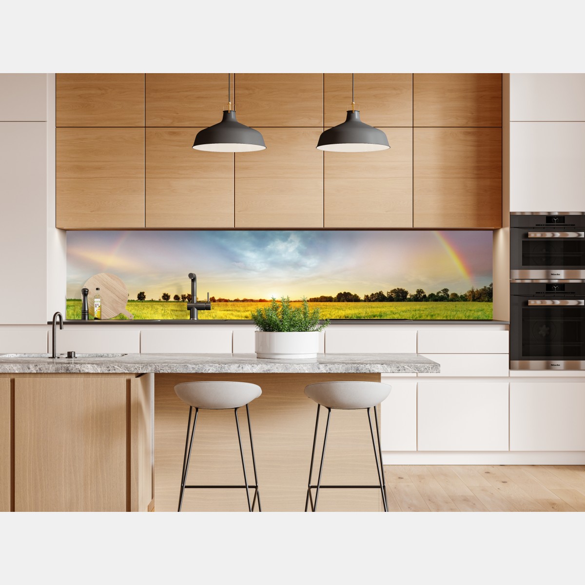 Repositionierbarer Aufkleber regenbogen über goldenem weizenfeld bei sonnenuntergang – Wallnifity® Repositionierbarer Aufkleber regenbogen über goldenem weizenfeld bei sonnenuntergang – Wallnifity®