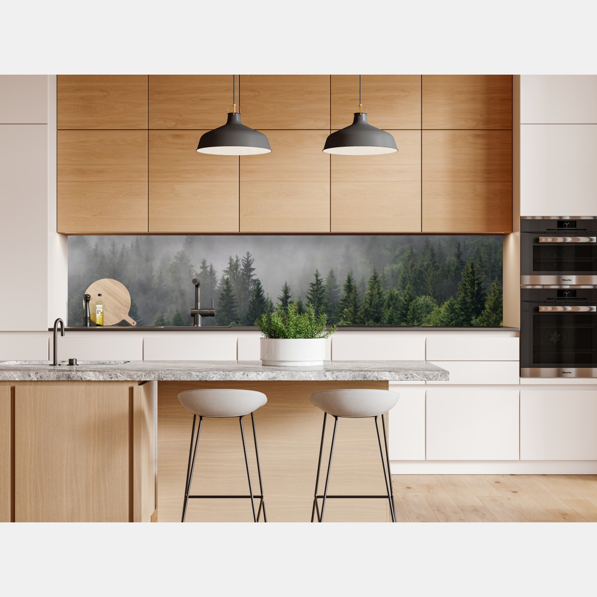 Repositionierbarer Aufkleber nebliger immergrüner wald panorama – Wallnifity® Repositionierbarer Aufkleber nebliger immergrüner wald panorama – Wallnifity®