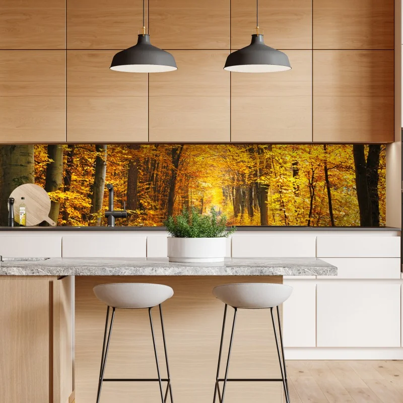 Repositionierbarer Aufkleber goldener herbstwald pfad – Wallnifity® Repositionierbarer Aufkleber goldener herbstwald pfad – Wallnifity®