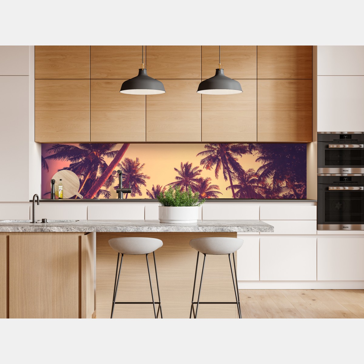 Repositionierbarer Aufkleber vintage tropischer sonnenuntergang mit palmen – Wallnifity® Repositionierbarer Aufkleber vintage tropischer sonnenuntergang mit palmen – Wallnifity®