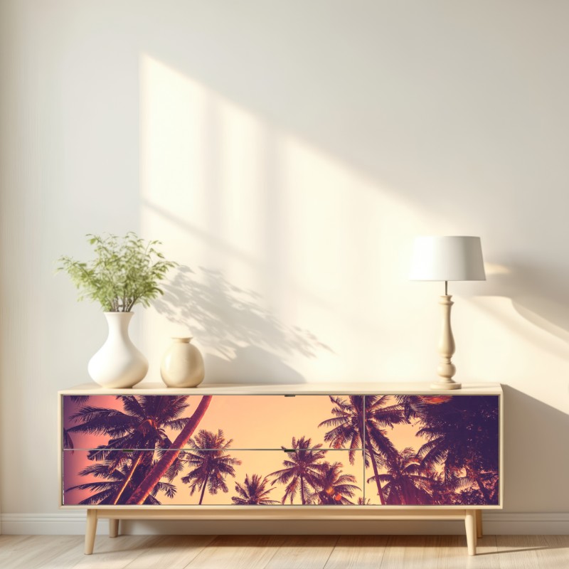 Repositionierbarer Aufkleber vintage tropischer sonnenuntergang mit palmen – Wallnifity® Repositionierbarer Aufkleber vintage tropischer sonnenuntergang mit palmen – Wallnifity®