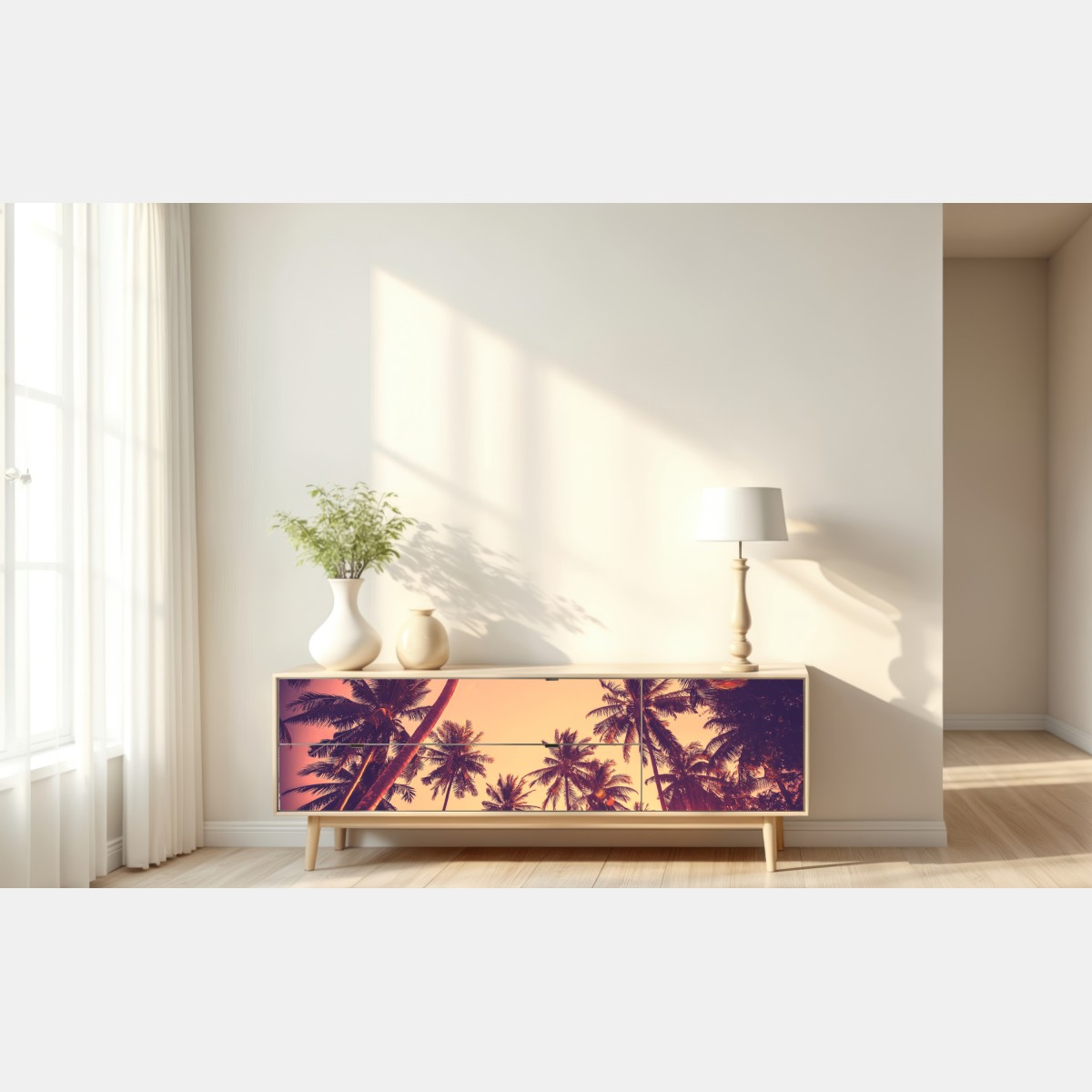Repositionierbarer Aufkleber vintage tropischer sonnenuntergang mit palmen – Wallnifity® Repositionierbarer Aufkleber vintage tropischer sonnenuntergang mit palmen – Wallnifity®