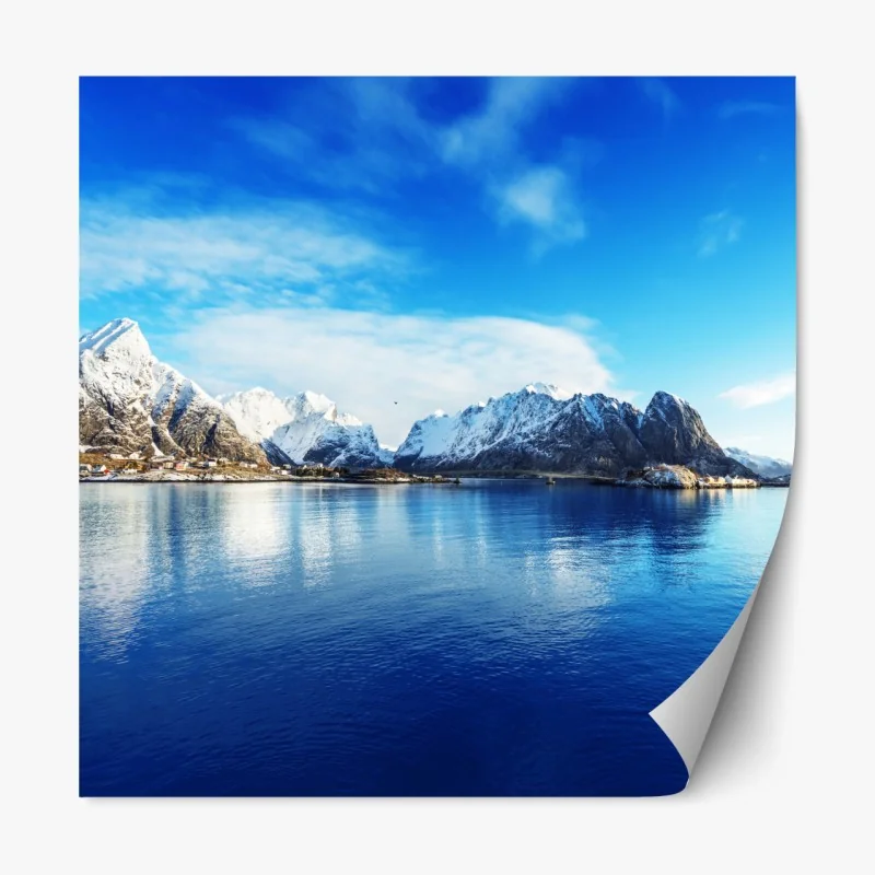 Repositionierbarer Aufkleber ruhige winterliche fjordlandschaft in Reine, Lofoten – Wallnifity® Repositionierbarer Aufkleber ruhige winterliche fjordlandschaft in Reine, Lofoten – Wallnifity®