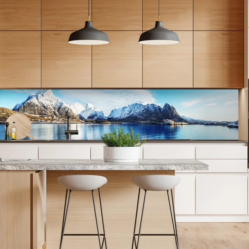 Repositionierbarer Aufkleber ruhige winterliche fjordlandschaft in Reine, Lofoten – Wallnifity® Repositionierbarer Aufkleber ruhige winterliche fjordlandschaft in Reine, Lofoten – Wallnifity®