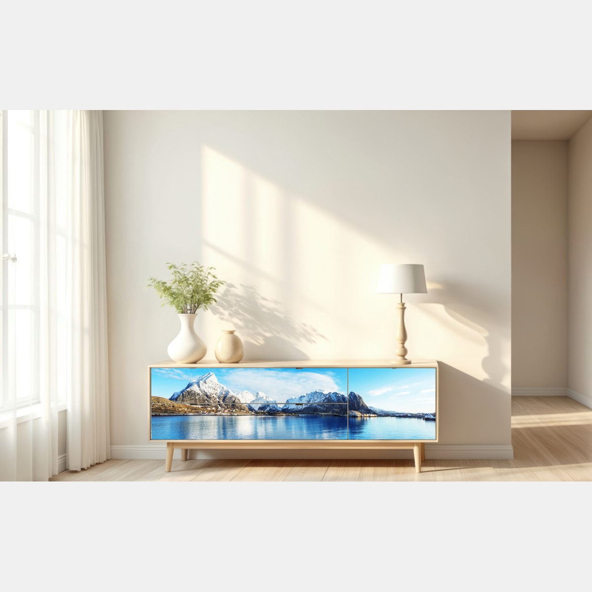 Repositionierbarer Aufkleber ruhige winterliche fjordlandschaft in Reine, Lofoten – Wallnifity® Repositionierbarer Aufkleber ruhige winterliche fjordlandschaft in Reine, Lofoten – Wallnifity®