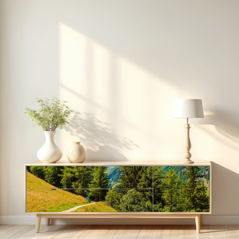 Repositionierbarer Aufkleber bergweg in den Schweizer Alpen im Sommer – Wallnifity® Repositionierbarer Aufkleber bergweg in den Schweizer Alpen im Sommer – Wallnifity®
