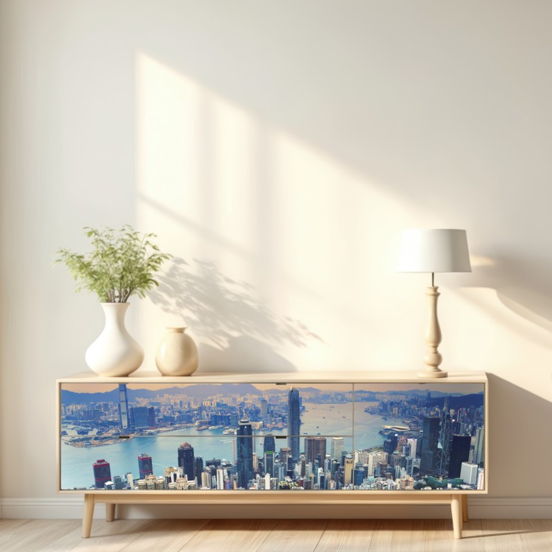 Repositionierbarer Aufkleber Hong Kong stadtpanorama bei dämmerung – Wallnifity® Repositionierbarer Aufkleber Hong Kong stadtpanorama bei dämmerung – Wallnifity®