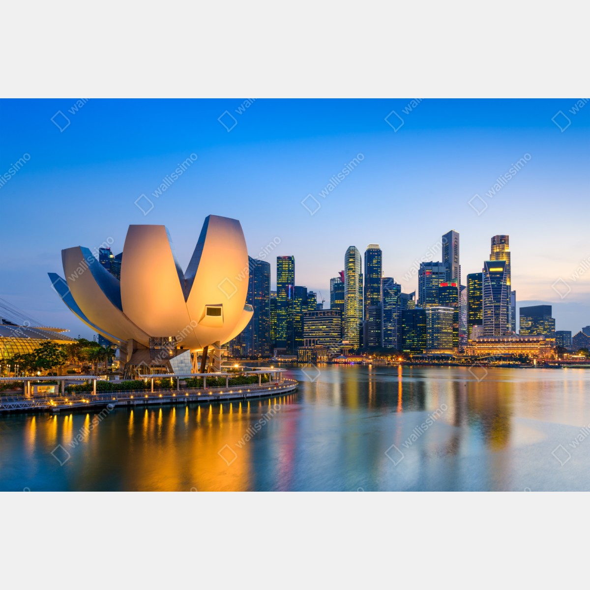 Repositionierbarer Aufkleber Singapur skyline bei dämmerung – Wallnifity® Repositionierbarer Aufkleber Singapur skyline bei dämmerung – Wallnifity®