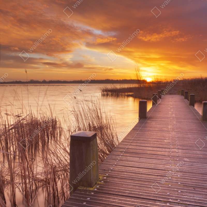 Repositionierbarer Aufkleber sonnenaufgang über dem see bei Amsterdam – Wallnifity® Repositionierbarer Aufkleber sonnenaufgang über dem see bei Amsterdam – Wallnifity®