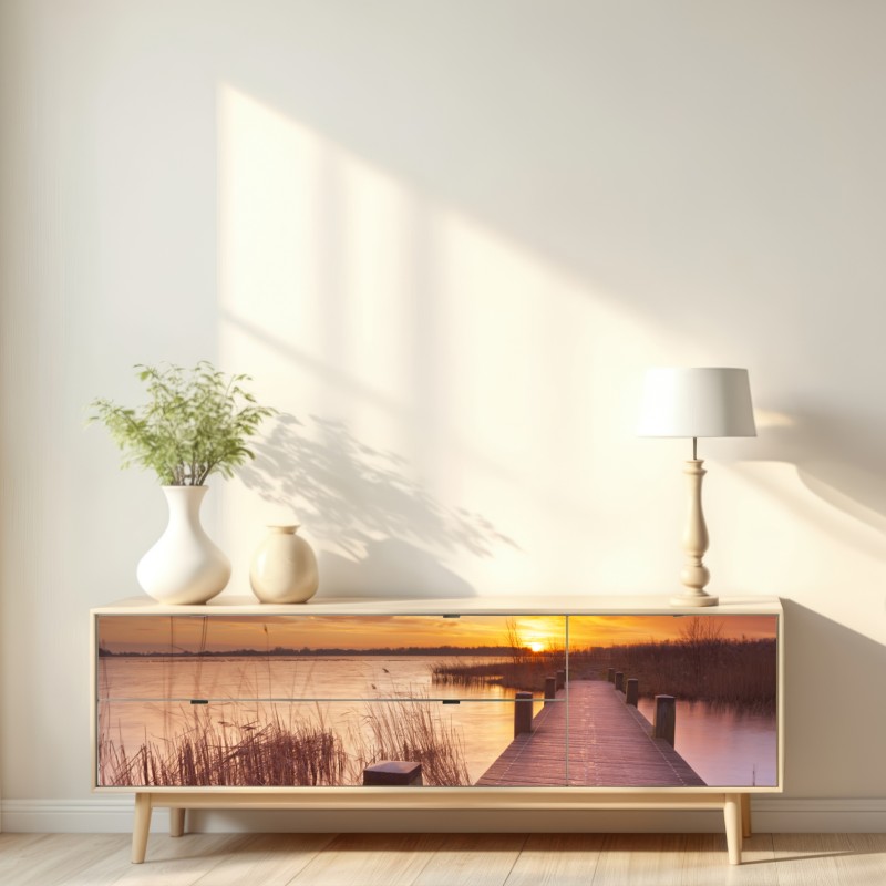 Repositionierbarer Aufkleber sonnenaufgang über dem see bei Amsterdam – Wallnifity® Repositionierbarer Aufkleber sonnenaufgang über dem see bei Amsterdam – Wallnifity®