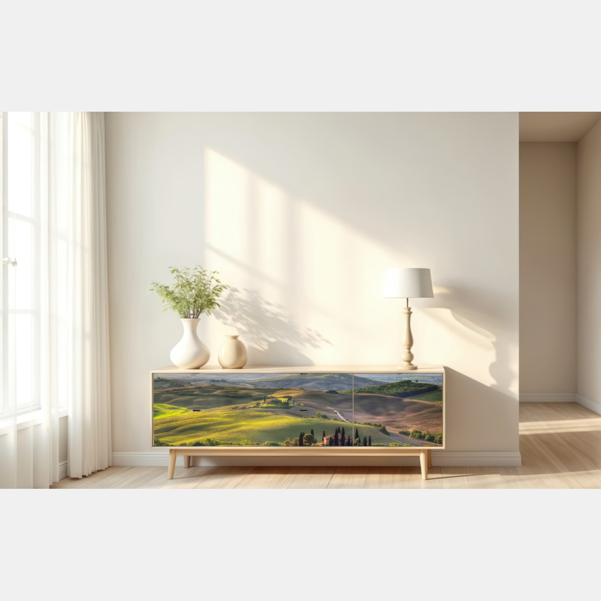 Repositionierbarer Aufkleber Toskana friedliche hügel im abendlicht – Wallnifity® Repositionierbarer Aufkleber Toskana friedliche hügel im abendlicht – Wallnifity®