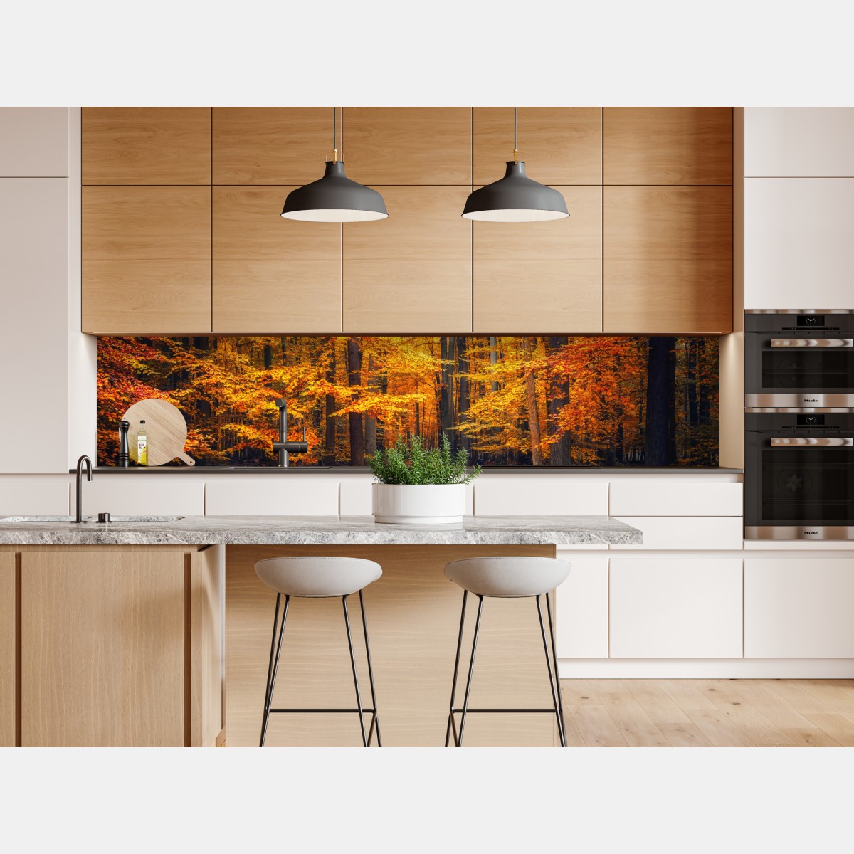 Repositionierbarer Aufkleber herbstlicher waldpfad mit goldenen blättern – Wallnifity® Repositionierbarer Aufkleber herbstlicher waldpfad mit goldenen blättern – Wallnifity®