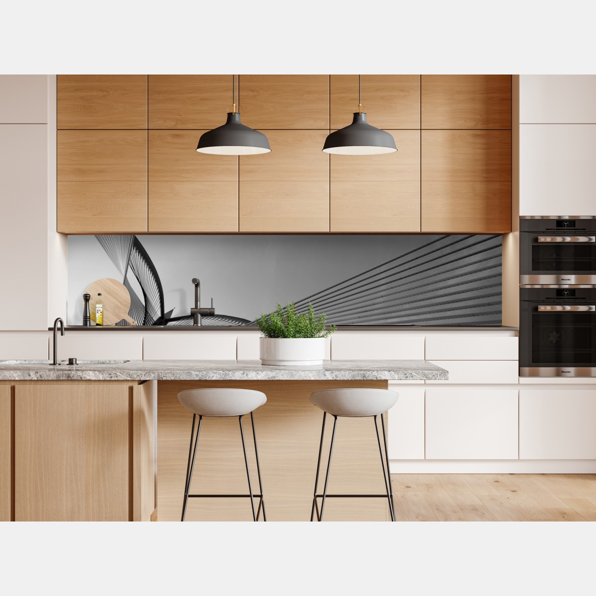 Repositionierbarer Aufkleber monochrome brücke mit geometrischen linien – Wallnifity® Repositionierbarer Aufkleber monochrome brücke mit geometrischen linien – Wallnifity®