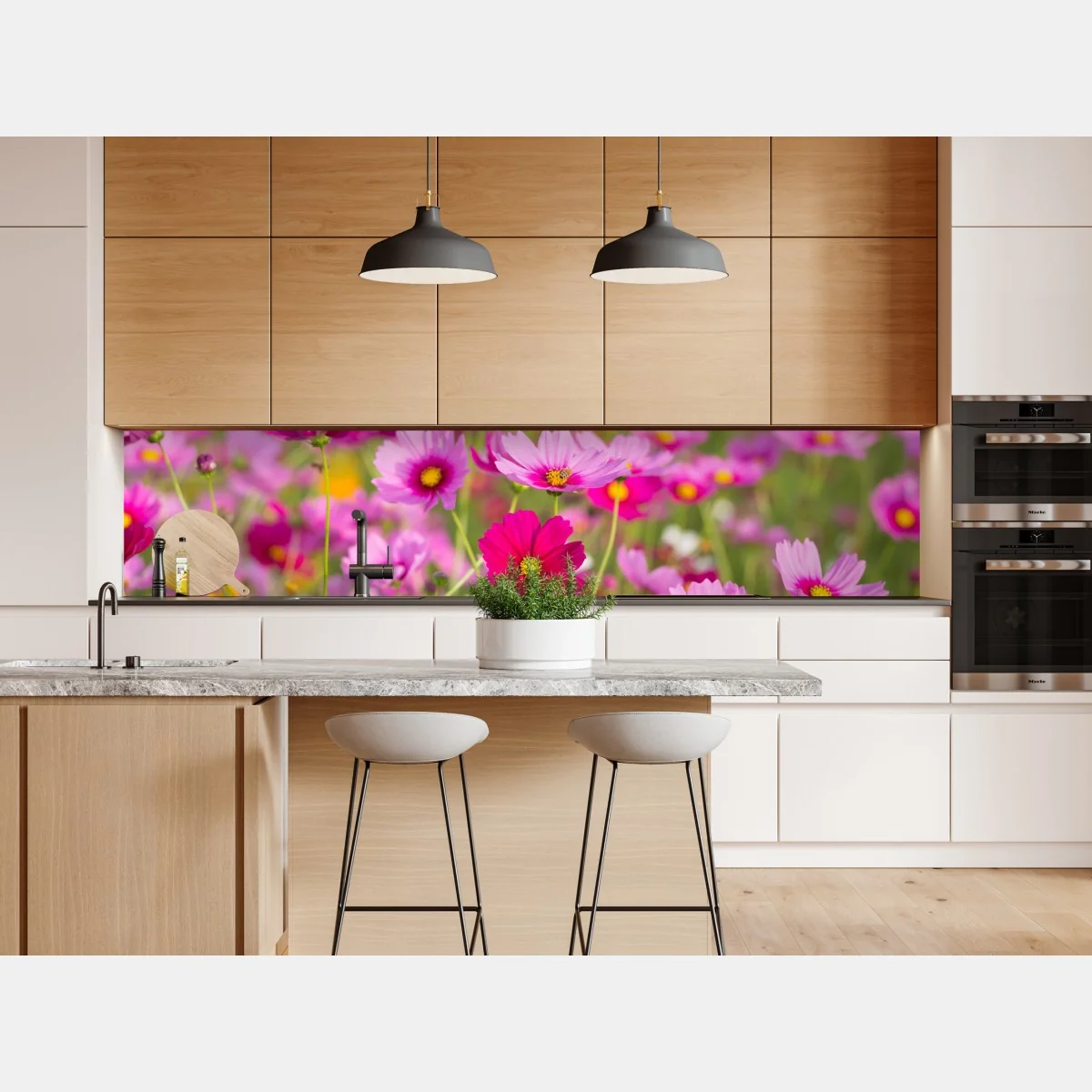 Repositionierbarer Aufkleber rosa kosmeenwiese in blüte – Wallnifity® Repositionierbarer Aufkleber rosa kosmeenwiese in blüte – Wallnifity®