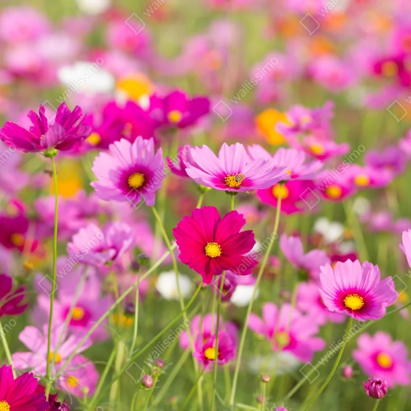 Repositionierbarer Aufkleber rosa kosmeenwiese in blüte – Wallnifity® Repositionierbarer Aufkleber rosa kosmeenwiese in blüte – Wallnifity®