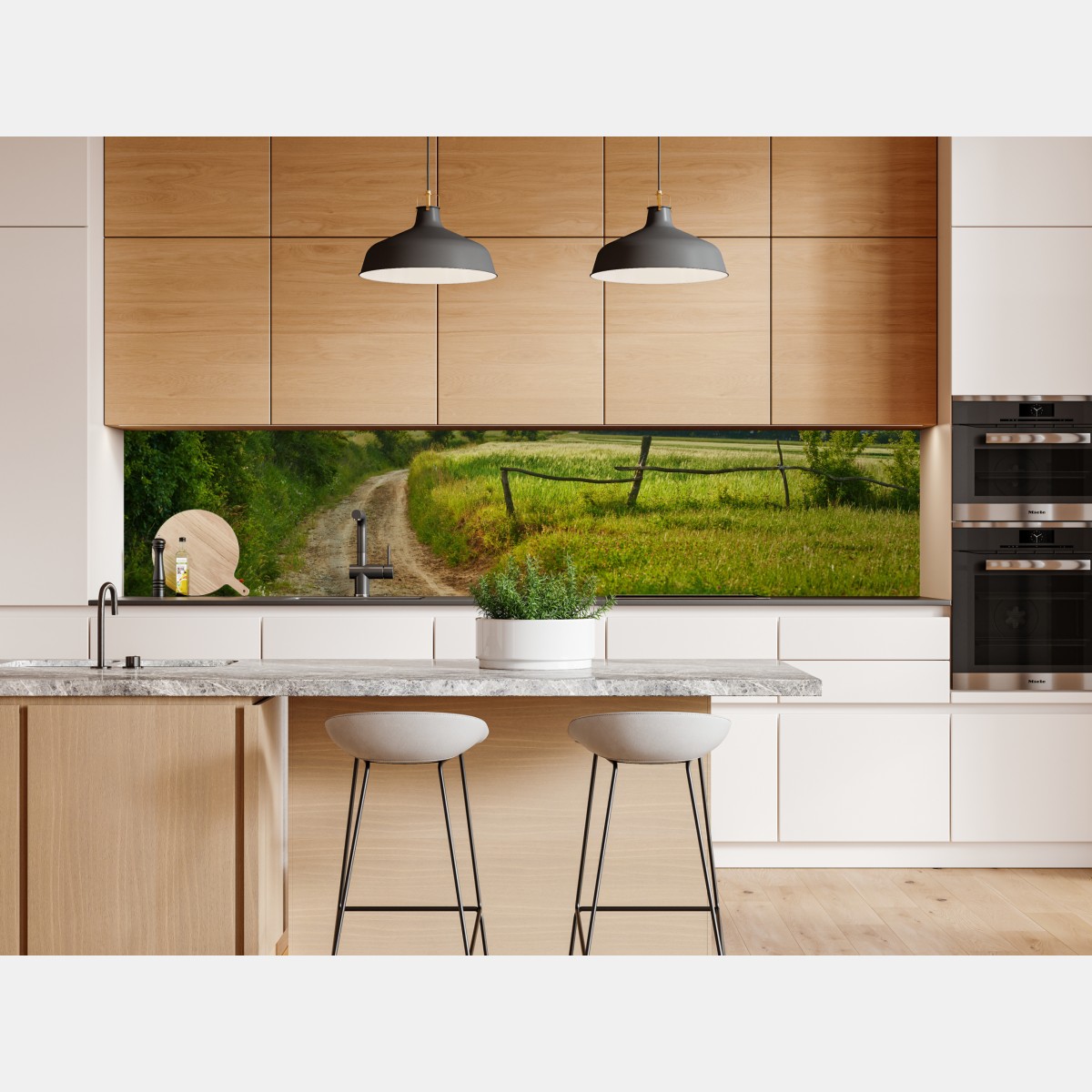 Repositionierbarer Aufkleber sonniger landweg durch grüne wiesen – Wallnifity® Repositionierbarer Aufkleber sonniger landweg durch grüne wiesen – Wallnifity®