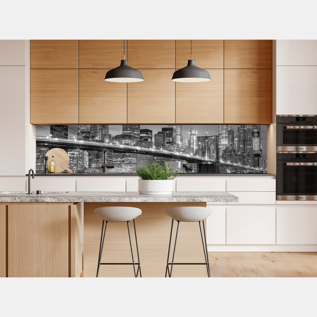 Repositionierbarer Aufkleber schwarzweiß skyline von New York mit Brooklyn Bridge – Wallnifity® Repositionierbarer Aufkleber schwarzweiß skyline von New York mit Brooklyn Bridge – Wallnifity®