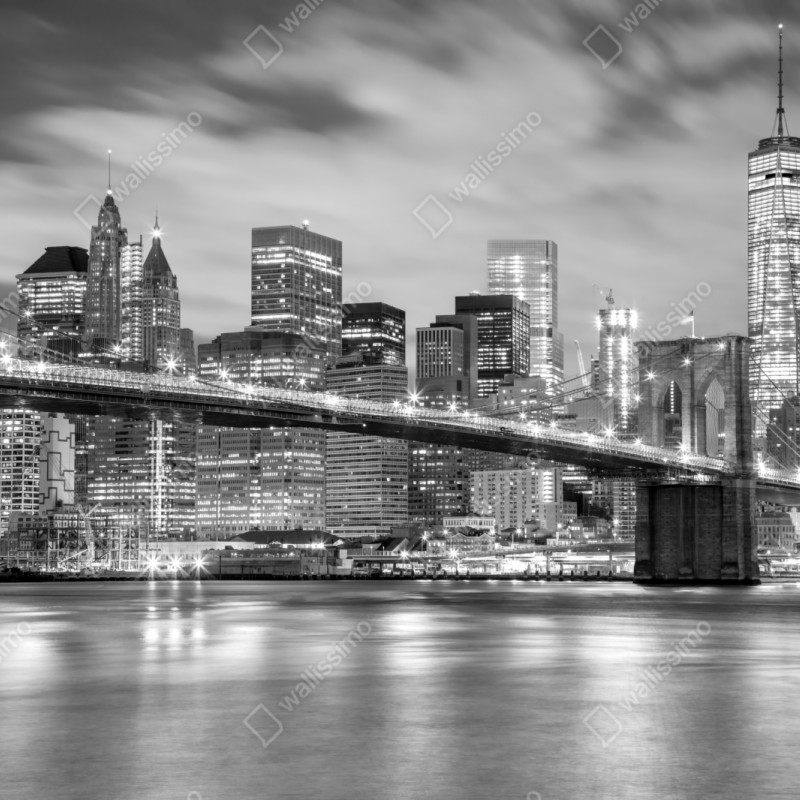 Repositionierbarer Aufkleber schwarzweiß skyline von New York mit Brooklyn Bridge – Wallnifity® Repositionierbarer Aufkleber schwarzweiß skyline von New York mit Brooklyn Bridge – Wallnifity®