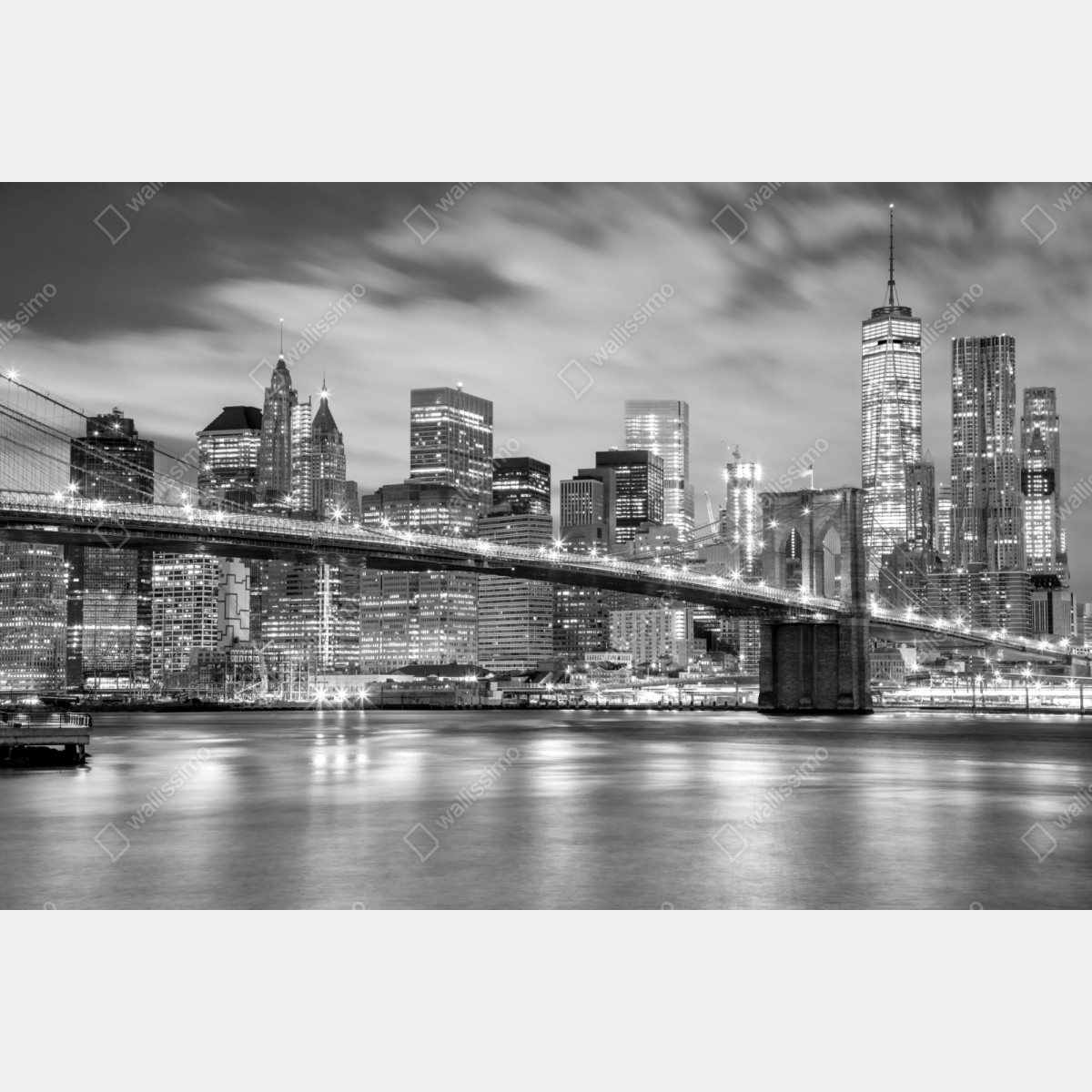 Repositionierbarer Aufkleber schwarzweiß skyline von New York mit Brooklyn Bridge – Wallnifity® Repositionierbarer Aufkleber schwarzweiß skyline von New York mit Brooklyn Bridge – Wallnifity®