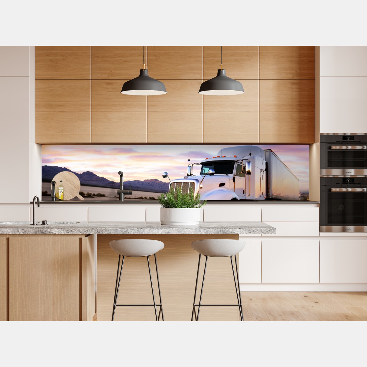 Repositionierbarer Aufkleber lastwagen bei sonnenuntergang auf der autobahn – Wallnifity® Repositionierbarer Aufkleber lastwagen bei sonnenuntergang auf der autobahn – Wallnifity®