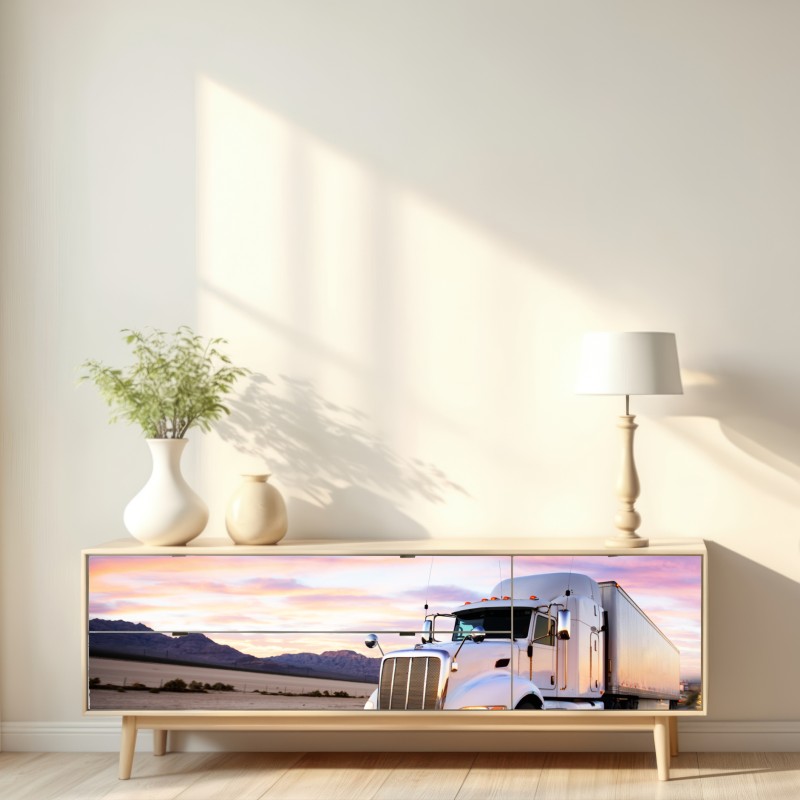 Repositionierbarer Aufkleber lastwagen bei sonnenuntergang auf der autobahn – Wallnifity® Repositionierbarer Aufkleber lastwagen bei sonnenuntergang auf der autobahn – Wallnifity®