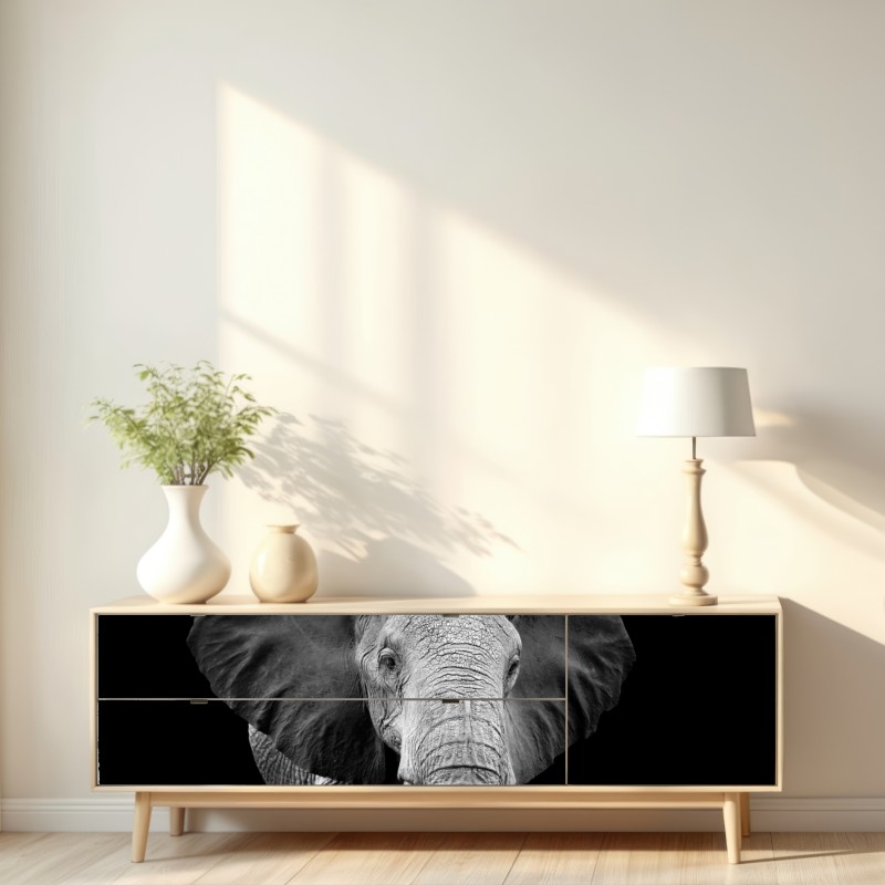 Repositionierbarer Aufkleber majestätisches elefantenporträt in monochrom – Wallnifity® Repositionierbarer Aufkleber majestätisches elefantenporträt in monochrom – Wallnifity®