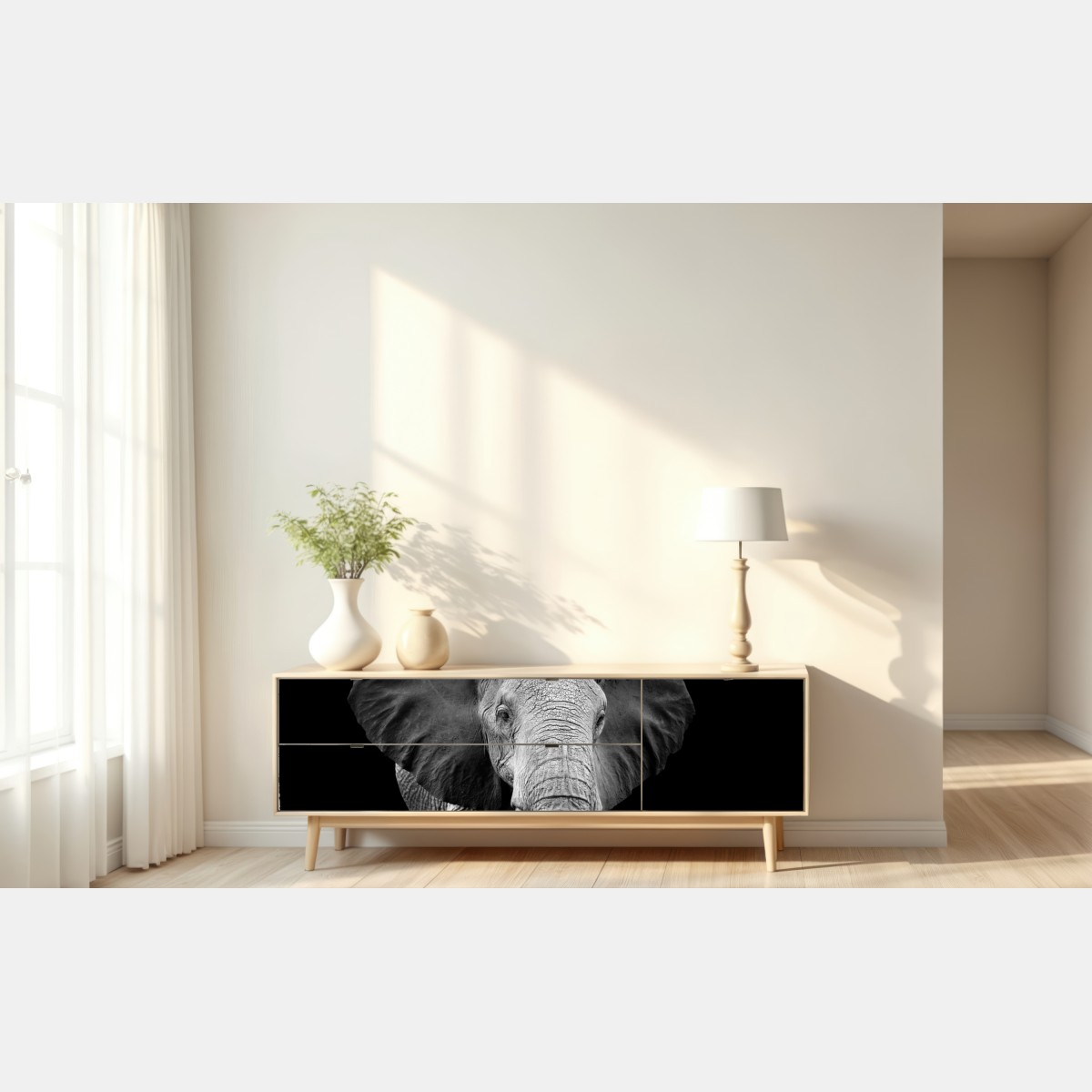 Repositionierbarer Aufkleber majestätisches elefantenporträt in monochrom – Wallnifity® Repositionierbarer Aufkleber majestätisches elefantenporträt in monochrom – Wallnifity®