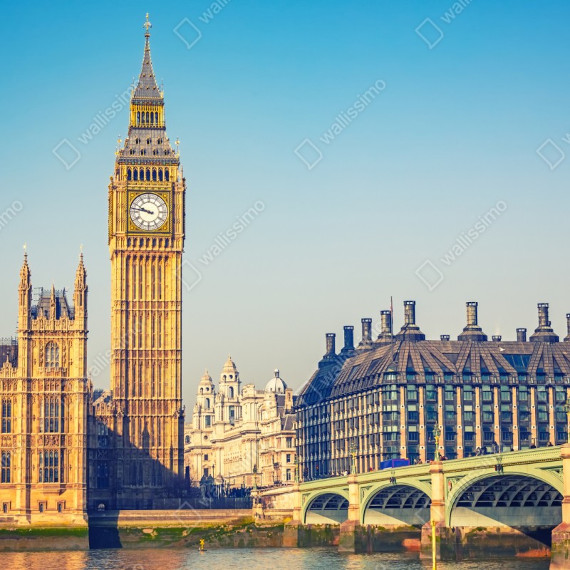 Repositionierbarer Aufkleber London mit Big Ben und Westminster Bridge – Wallnifity® Repositionierbarer Aufkleber London mit Big Ben und Westminster Bridge – Wallnifity®