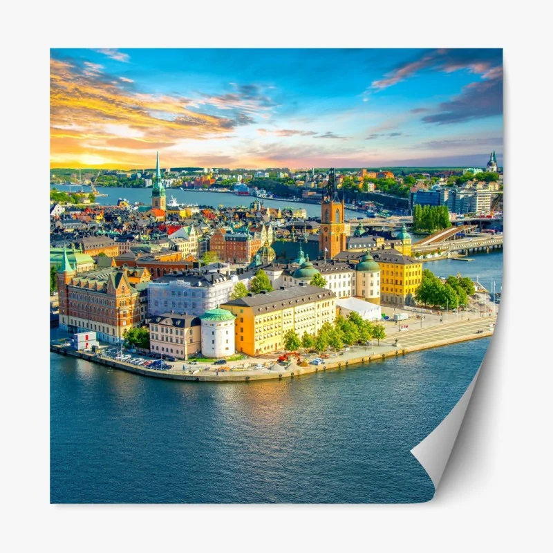 Repositionierbarer Aufkleber lebendige stadtansicht von Stockholm bei sonnenuntergang