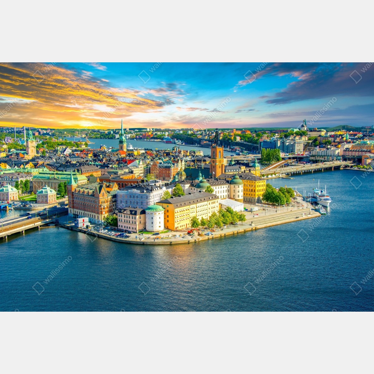 Repositionierbarer Aufkleber lebendige stadtansicht von Stockholm bei sonnenuntergang – Wallnifity® Repositionierbarer Aufkleber lebendige stadtansicht von Stockholm bei sonnenuntergang – Wallnifity®