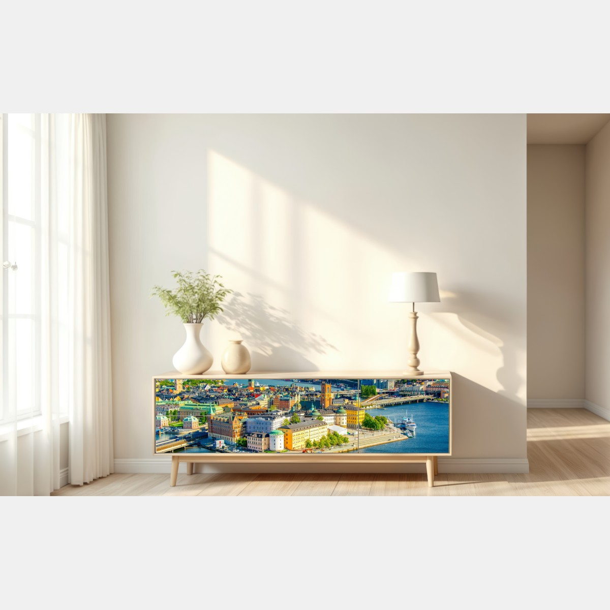 Repositionierbarer Aufkleber lebendige stadtansicht von Stockholm bei sonnenuntergang – Wallnifity® Repositionierbarer Aufkleber lebendige stadtansicht von Stockholm bei sonnenuntergang – Wallnifity®