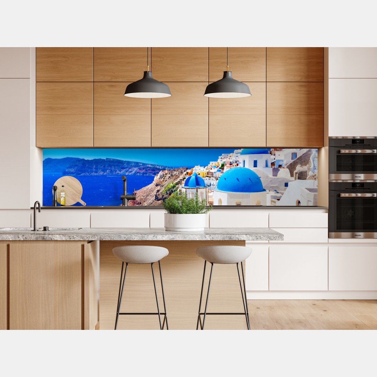 Repositionierbarer Aufkleber Santorini blaue kuppeln über dem Ägäischen Meer – Wallnifity® Repositionierbarer Aufkleber Santorini blaue kuppeln über dem Ägäischen Meer – Wallnifity®