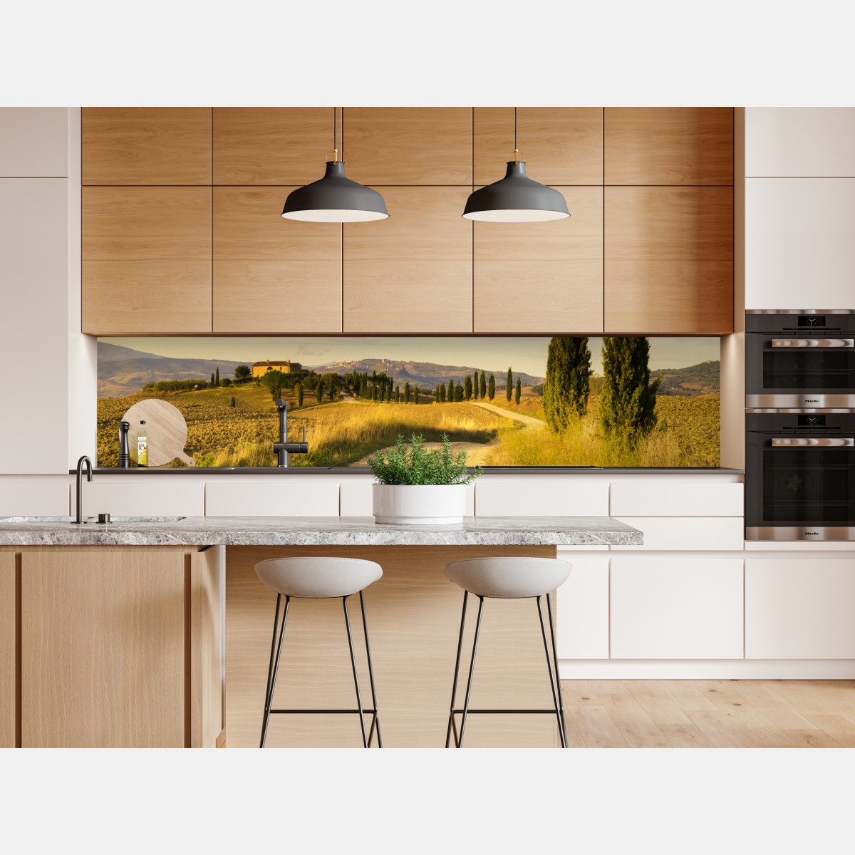 Repositionierbarer Aufkleber goldene landstraße zwischen zypressen – Wallnifity® Repositionierbarer Aufkleber goldene landstraße zwischen zypressen – Wallnifity®