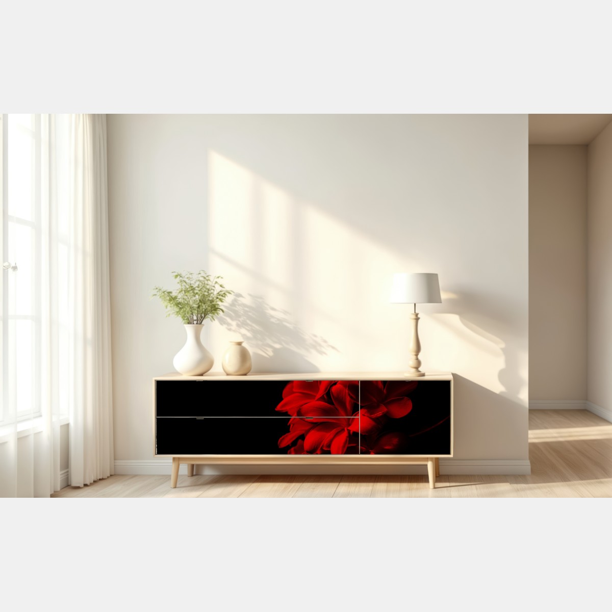 Repositionierbarer Aufkleber rote plumeria auf schwarzem hintergrund – Wallnifity® Repositionierbarer Aufkleber rote plumeria auf schwarzem hintergrund – Wallnifity®