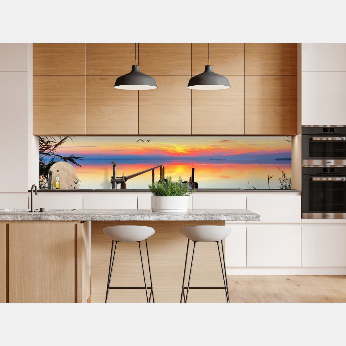 Repositionierbarer Aufkleber steg bei sonnenuntergang über ruhigem see – Wallnifity® Repositionierbarer Aufkleber steg bei sonnenuntergang über ruhigem see – Wallnifity®