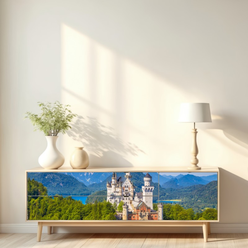 Repositionierbarer Aufkleber schloss Neuschwanstein in alpiner landschaft – Wallnifity® Repositionierbarer Aufkleber schloss Neuschwanstein in alpiner landschaft – Wallnifity®