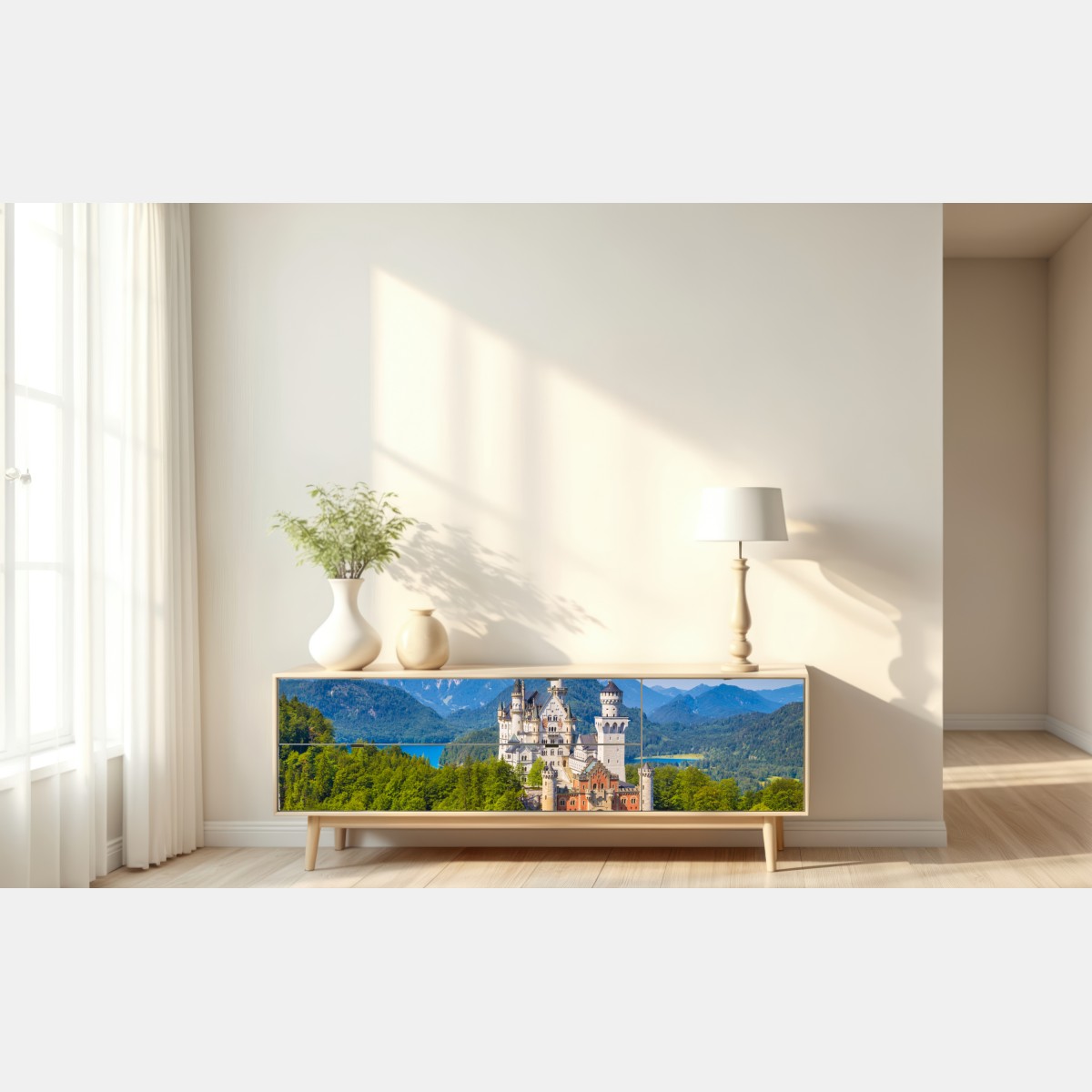 Repositionierbarer Aufkleber schloss Neuschwanstein in alpiner landschaft – Wallnifity® Repositionierbarer Aufkleber schloss Neuschwanstein in alpiner landschaft – Wallnifity®