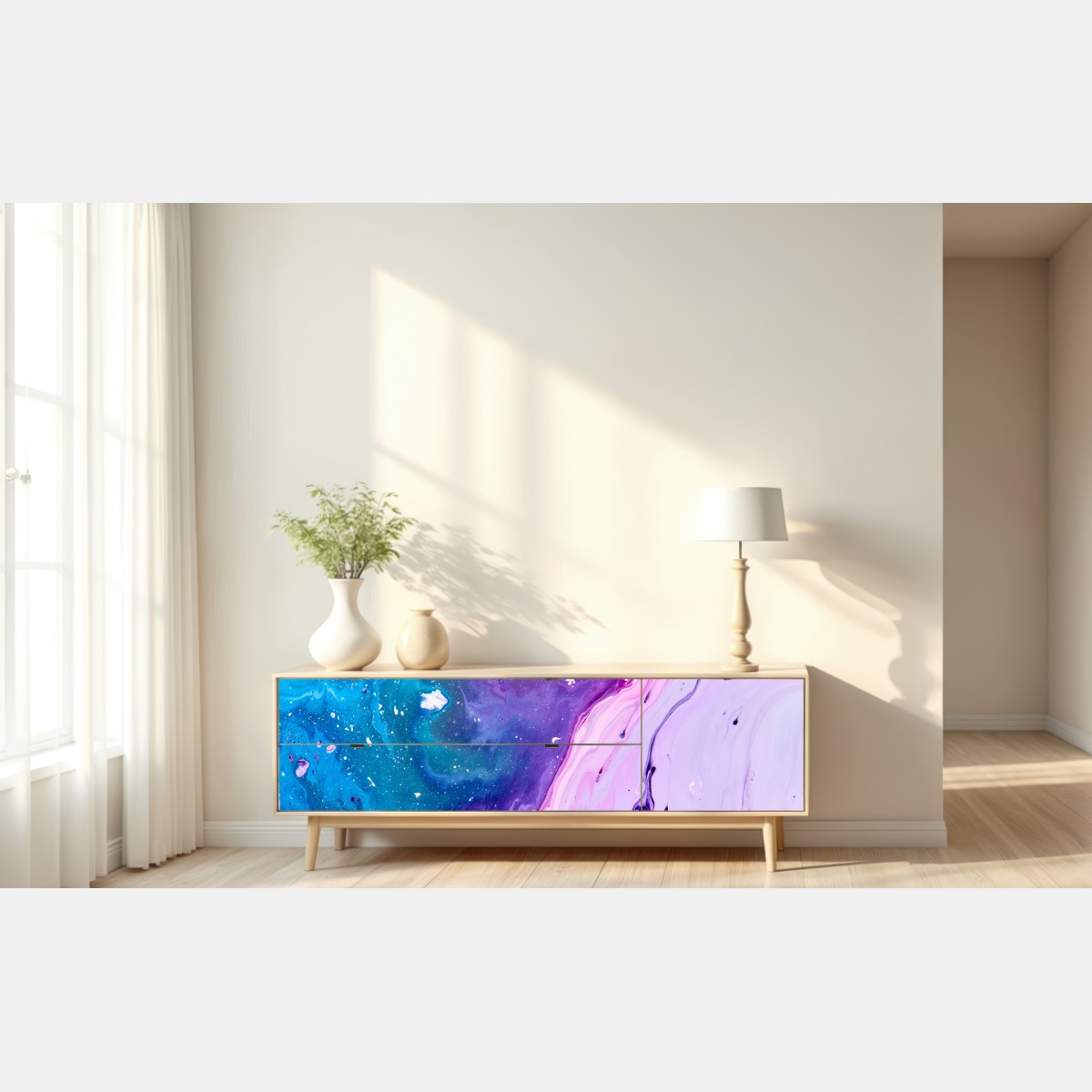 Repositionierbarer Aufkleber lebendige blau-violette abstrakte acrylmalerei – Wallnifity® Repositionierbarer Aufkleber lebendige blau-violette abstrakte acrylmalerei – Wallnifity®